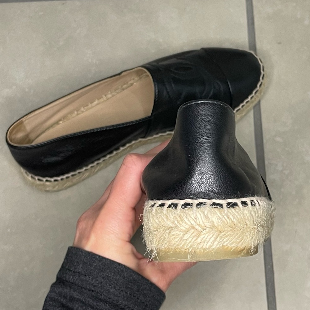 Chanel Black Leather Espadrilles Size 37 G29762 - Picture 11 of 16